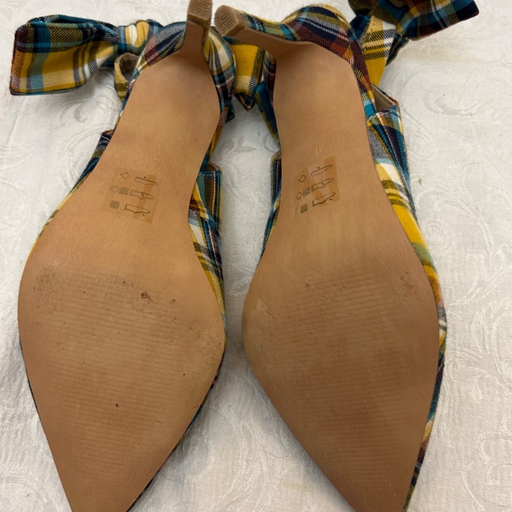 asos Plaid Slingback Pumps with Bow on heel szUK4/US6 Yellow Multi color - Picture 6 of 8